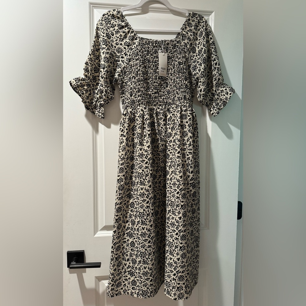 Floral Black and White Midi Dress